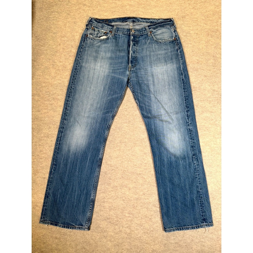 Levis 501 Original Jeans Mens 36x32 Blue Straight Leg Button Fly Whisker Denim